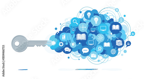 Key Unlocking a Cloud of Digital Information and Ideas, Generative AI.