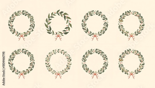 Collection of Elegant Hand Drawn Christmas Wreath Illustrations for Festive Holiday Season Decorations