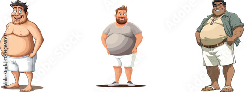 A modern clip art illustration, comprising simple gradients, shows a happy fat man in his underwear, and it is all on one single layer