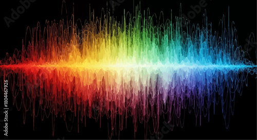 Vibrant rainbow sound wave visualization, perfect for music, technology, or data projects