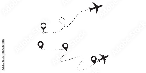 Flight route with airplane and map pins Vector