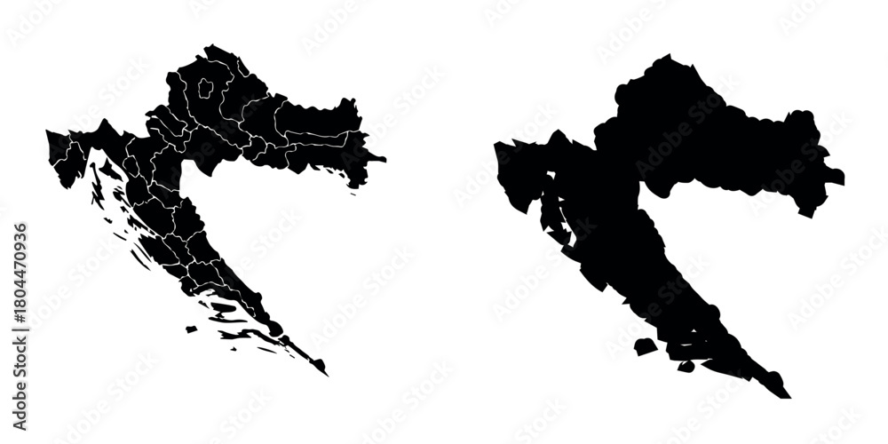 Obraz premium croatia, map, country, silhouette, outline, border, region, geography, political, europe, balkan, adriatic, county, division, territory, land, vector, icon, graphic, element, blank, isolated, white ba