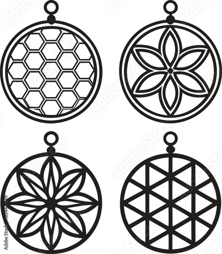 Geometric pendant, sacred geometry, mandala ornament, round jewelry, laser cut design, amulet