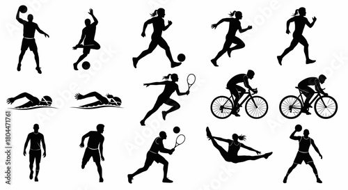 Silhouette illustrations showcasing various sports activities on a white background design sport