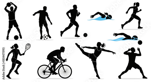 Silhouette illustration showcasing various sports activities on a white background design element