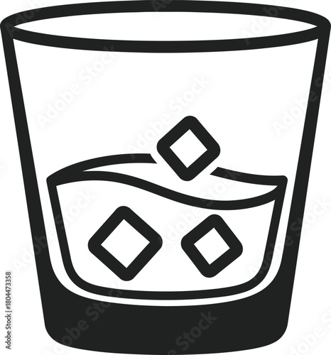 Whiskey glass with ice cubes vector illustration alcohol drink design eps silhouette