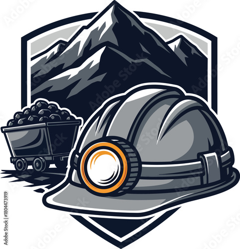 Mining industry logo design vector illustration coal mine helmet badge eps silhouette