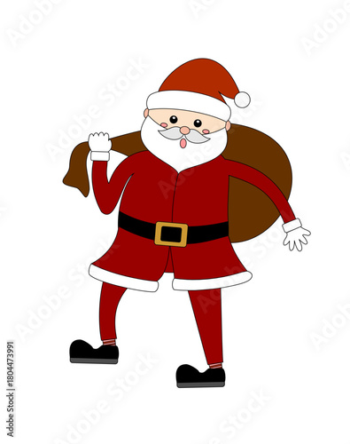 Santa bring his sack isolated on white background