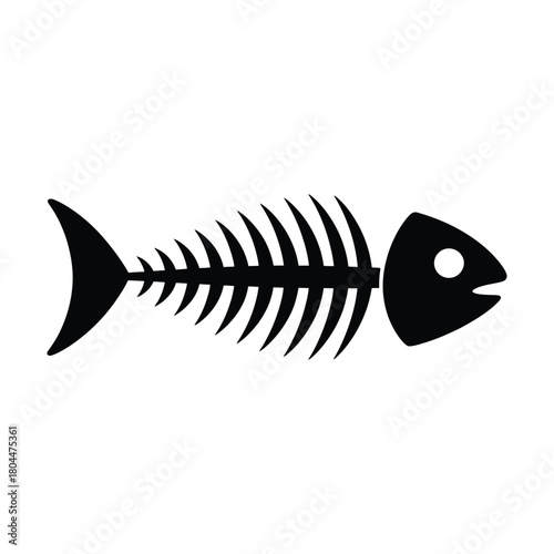 Simple silhouette of a fish skeleton on a white background