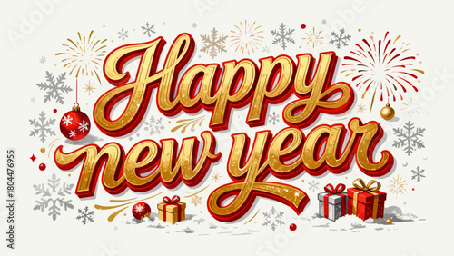Creative art font "happy new year", font design, hand-drawn vector illustration