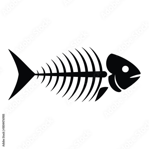 Black silhouette of a fish skeleton on a white background