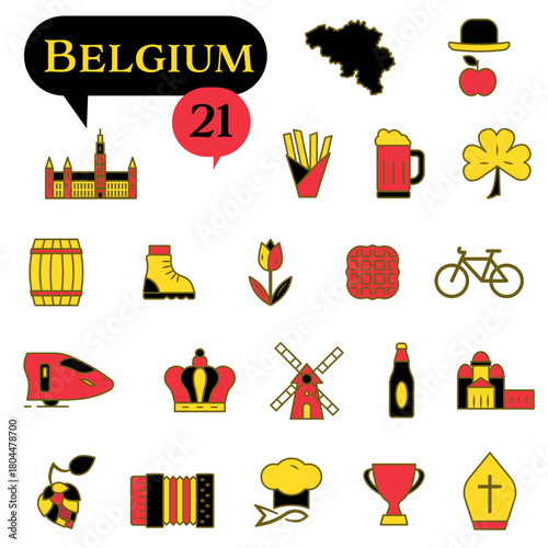 A set of icons in the national colors of Belgium, such as black, red, and yellow.