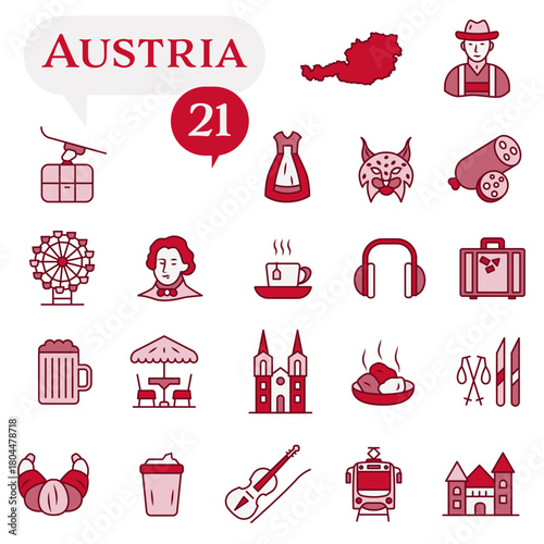 Photography A set of red and white icons dedicated to life in Austria.