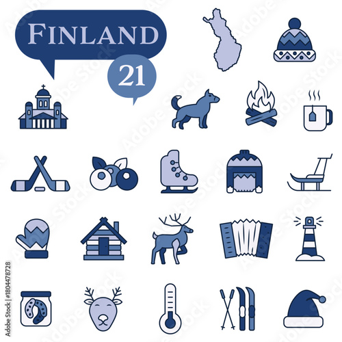A set of icons in blue and white northern colors, dedicated to life in Finland.