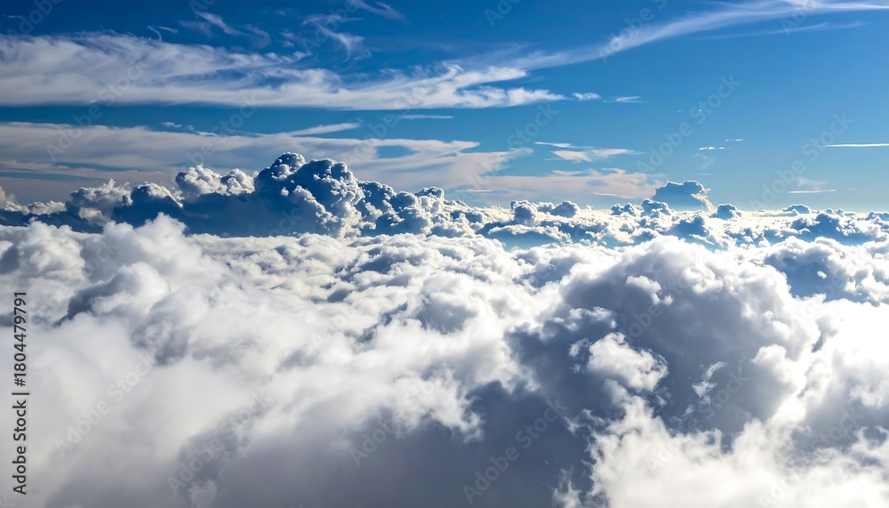 Naklejka premium High-angle view of a thick layer of white and gray clouds under a blue sky