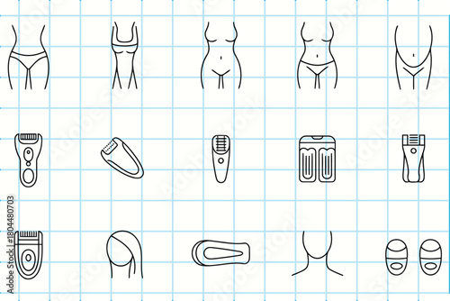 Collection of icons representing hair removal and body care