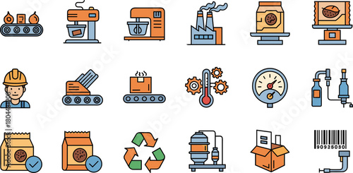 Set of Manufacturing and Industrial Process Filled Outline Icons.