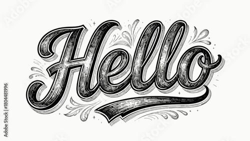 Creative art font "hello", font graphic design, hand-drawn vector illustration