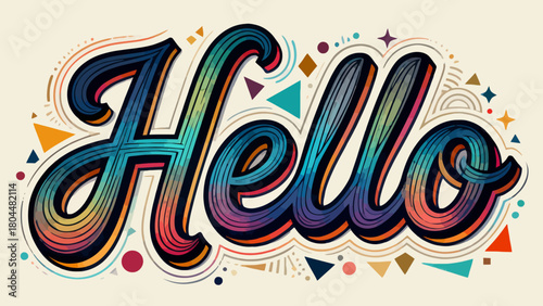Creative art font "hello", font graphic design, hand-drawn vector illustration