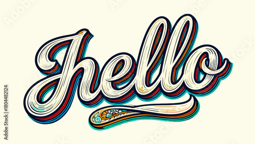 Creative art font "hello", font graphic design, hand-drawn vector illustration