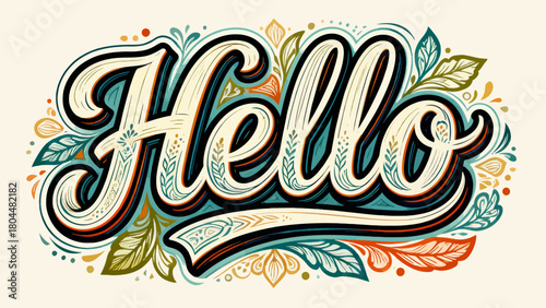 Creative art font "hello", font graphic design, hand-drawn vector illustration