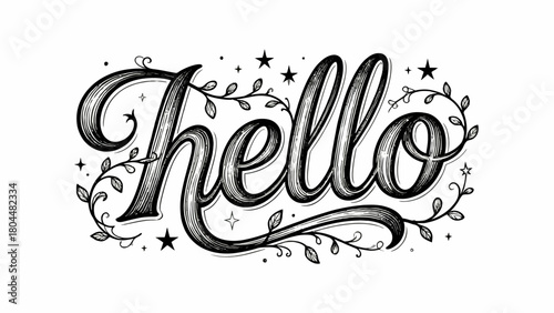 Creative art font "hello", font graphic design, hand-drawn vector illustration