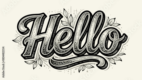 Creative art font "hello", font graphic design, hand-drawn vector illustration