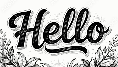 Creative art font "hello", font graphic design, hand-drawn vector illustration