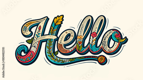 Creative art font "hello", font graphic design, hand-drawn vector illustration
