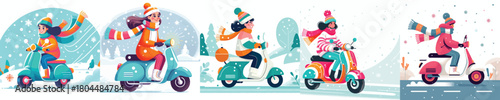 woman riding a scooter on a snowy road