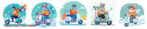 man riding a scooter on a snowy road