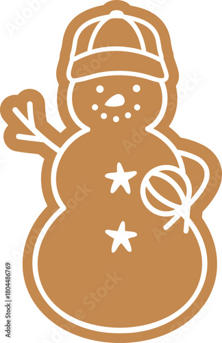 Summer sand snowman gingerbread cookie flat vector illustration.
Christmas Beach sand snowman ginger cookies clipart  isolated.
Transparent background.