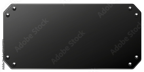 Sleek rectangular metallic plaque with high-gloss black finish and beveled edges on transparent background