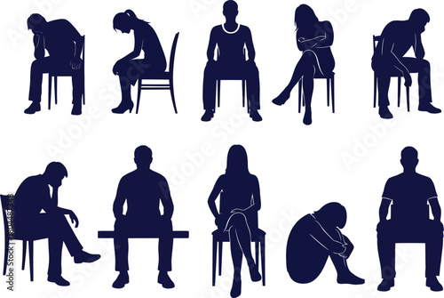 Silhouette people sitting poses vector illustration design concept eps