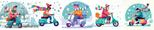 man riding a scooter on a snowy road