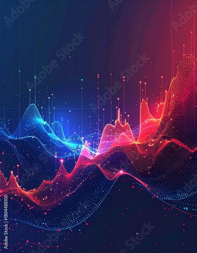business graph data report background, red blue line with dots, economy analysis, stock market trend