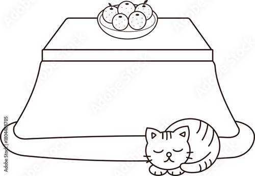 こたつでまどろむ猫のイラスト
