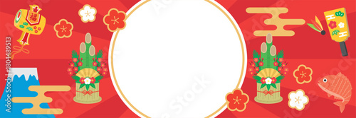 お正月 　新春初売りセールのバナー広告（横向き）