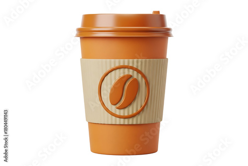 orange 3d takeaway coffee cup with sleeve isolated on white