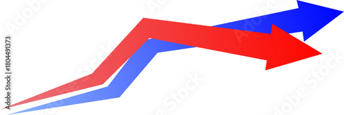Two gradient arrows showing opposite directions, symbolizing contrast, comparison, choices, conflict, or dual strategies in charts, business visuals, and presentations.