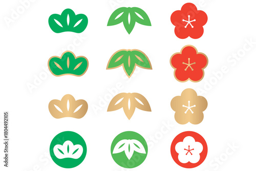 松竹梅　シンプル　アイコン　イラスト素材