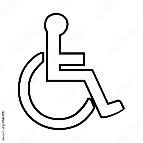 A simple line drawing of a person in a wheelchair representing accessibility on a white background