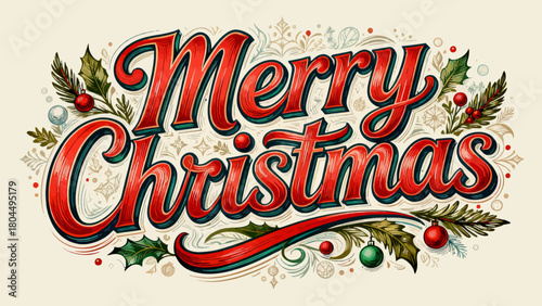 Creative art font "merry christmas", font graphic design, festive atmosphere font, hand-drawn vector illustration