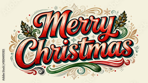 Creative art font "merry christmas", font graphic design, festive atmosphere font, hand-drawn vector illustration
