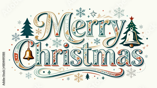Creative art font "merry christmas", font graphic design, festive atmosphere font, hand-drawn vector illustration