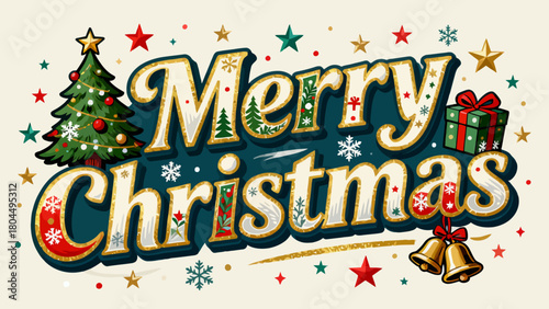 Creative art font "merry christmas", font graphic design, festive atmosphere font, hand-drawn vector illustration