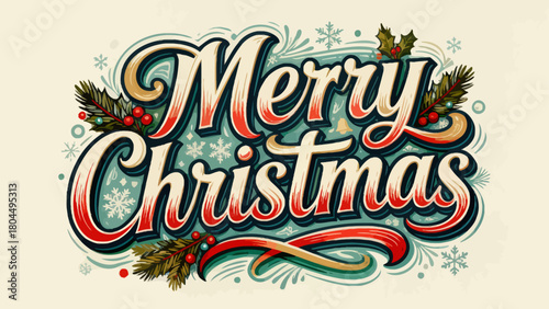 Creative art font "merry christmas", font graphic design, festive atmosphere font, hand-drawn vector illustration