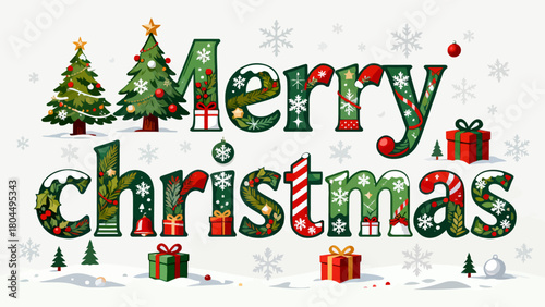 Creative art font "merry christmas", font graphic design, festive atmosphere font, hand-drawn vector illustration