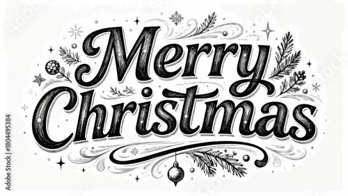 Creative art font "merry christmas", font graphic design, festive atmosphere font, hand-drawn vector illustration