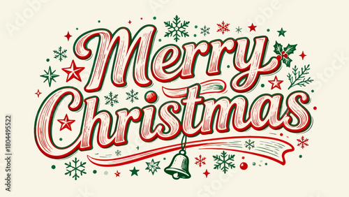 Creative art font "merry christmas", font graphic design, festive atmosphere font, hand-drawn vector illustration